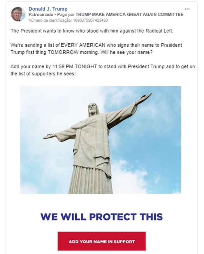 Trump coloca o Cristo Redentor na campanha