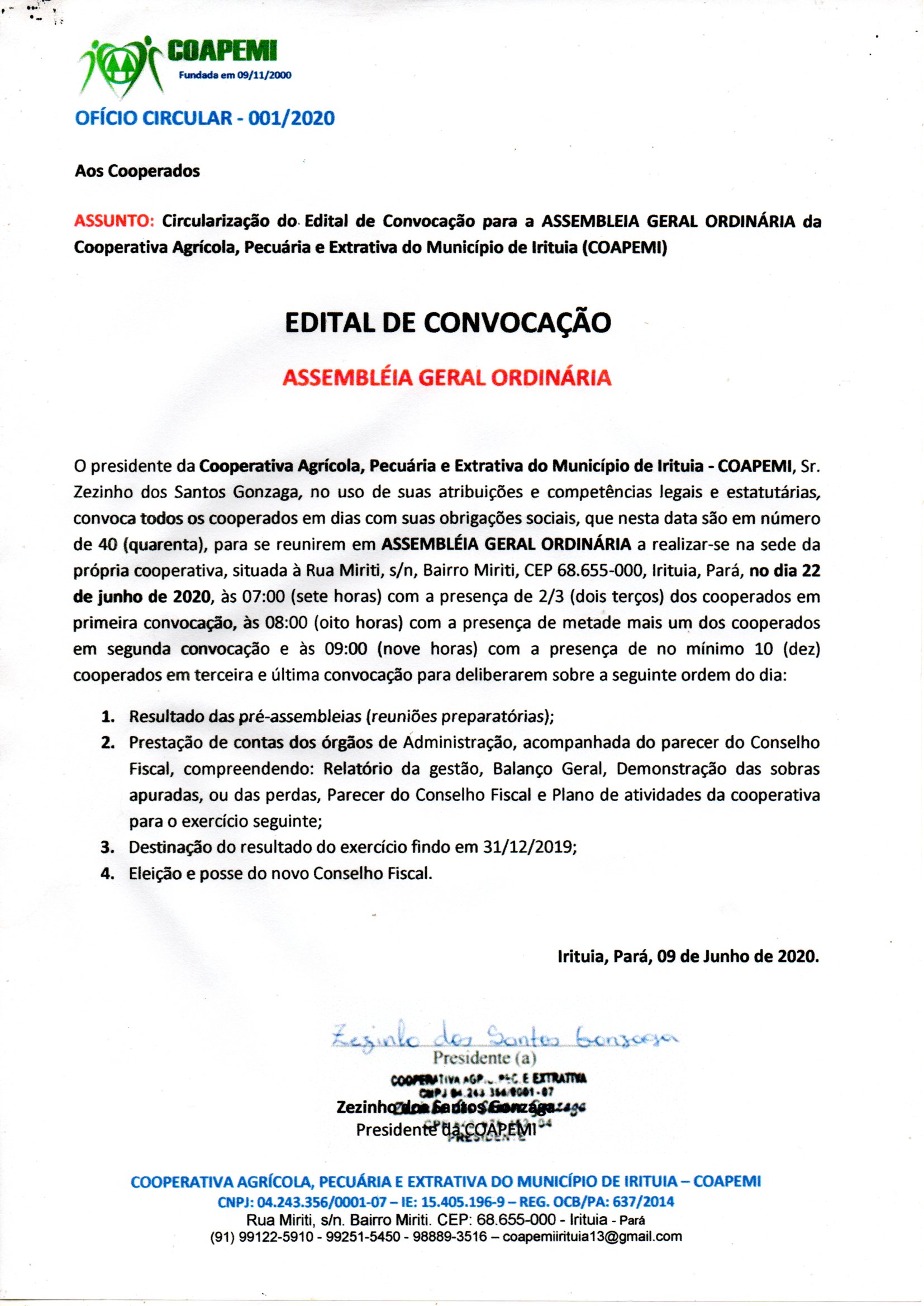 COAPEMI lança edital de prestação de contas  com eleição e posse do novo Conselho fiscal